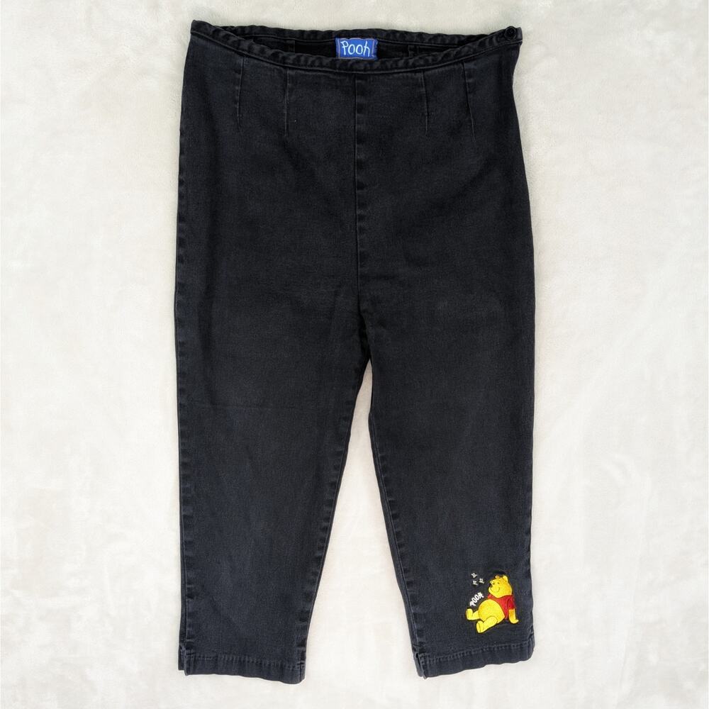 Vintage 90s Disney Pooh Jerry leigh Black Denim Capris Pants Kidcore Size 11/12